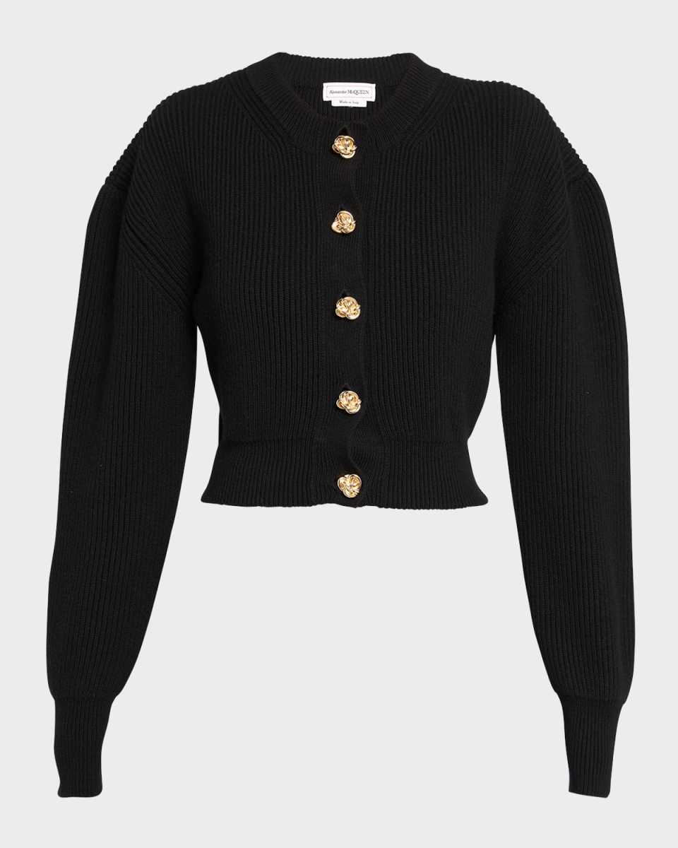 Knit Cardigan with Gold Knot Buttons